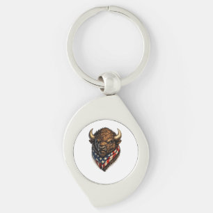 American Patriot Buffalo Head Graphic Key Ring