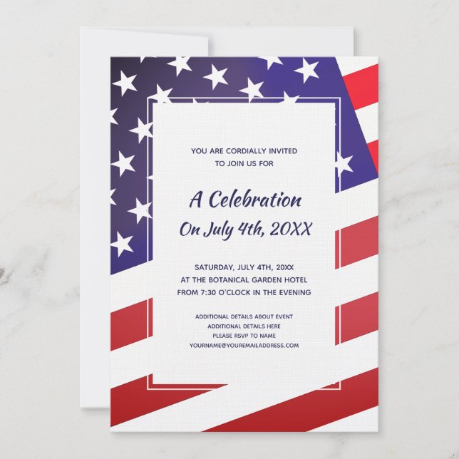 American Patriot Classic 4th of July US Flag Invitation (Front)