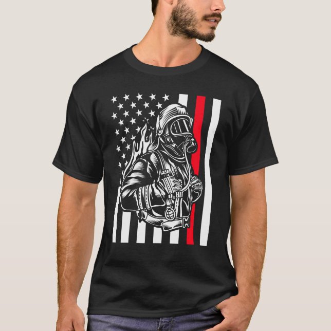 American Patriot Fireman Red Line T-Shirt (Front)
