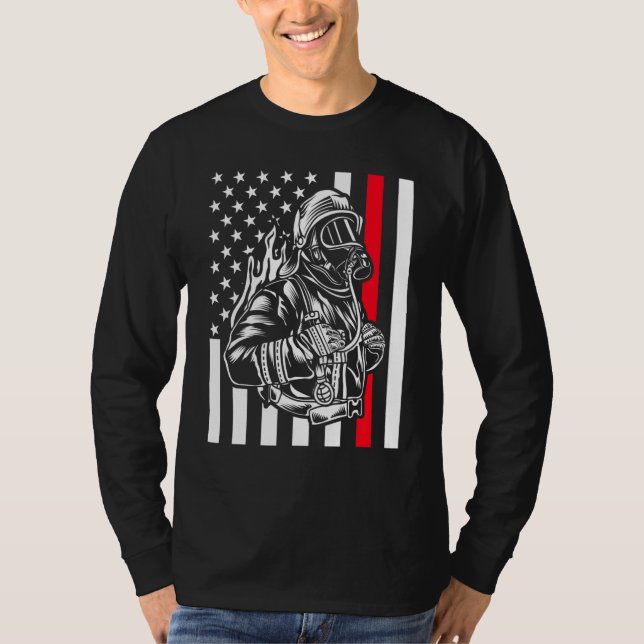 American Patriot Fireman Red Line T-Shirt (Front)