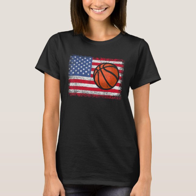 American Patriotic Basketball 4th Of July US Flag  T-Shirt (Front)