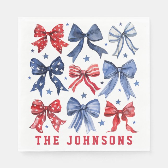 American Patriotic Bows Personalised Napkin (Front)