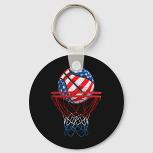 American Patriotic Bysketbyll 4th Of July Us Flag Key Ring