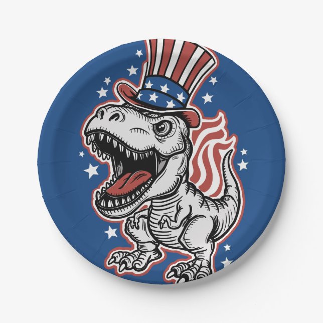 American Patriotic Dinosaur Paper Plate (Front)