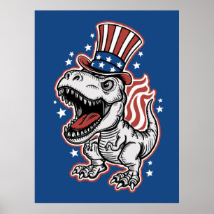 American Patriotic Dinosaur Poster