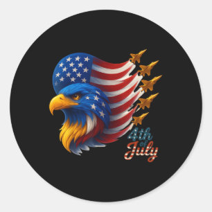 American Patriotic Fighter Jets Usa Flag Eagle 4th Classic Round Sticker