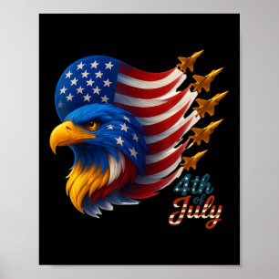 American Patriotic Fighter Jets Usa Flag Eagle 4th Poster