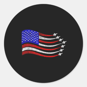 American Patriotic Fighter Jets Usa Flag Waving 4t Classic Round Sticker