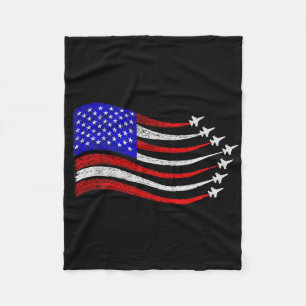 American Patriotic Fighter Jets Usa Flag Waving 4t Fleece Blanket