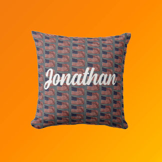 American Patriotic Flag Art Your Name White Text Cushion