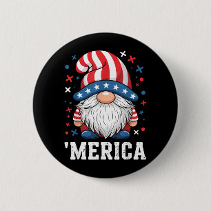 American Patriotic Gnome USA Independence Day 4th 6 Cm Round Badge