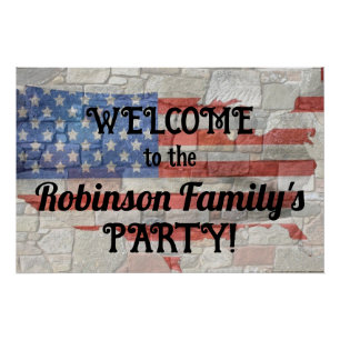 American Patriotic Map Flag Wall Calligraphy Text  Poster