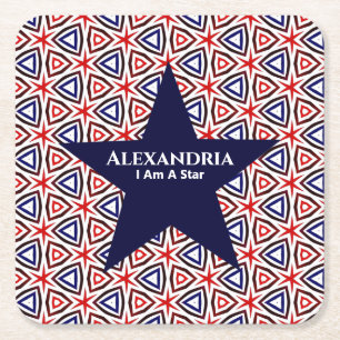 American Patriotic Red White Blue Star Pattern Square Paper Coaster
