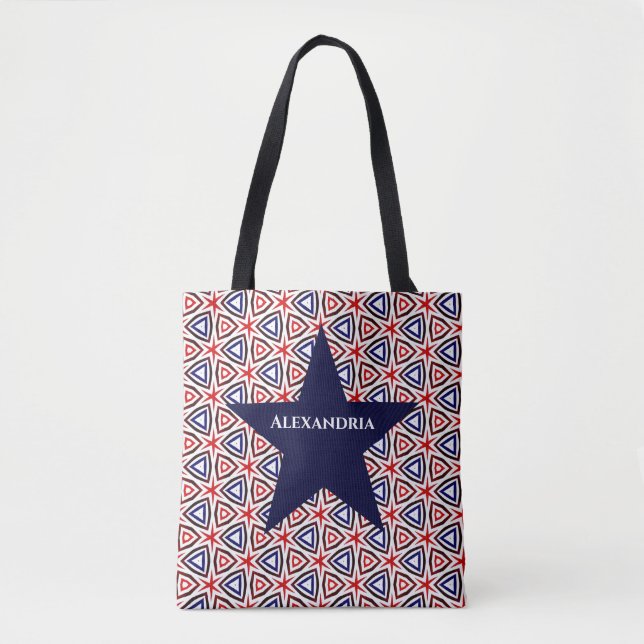  American Patriotic Red White Blue Star Pattern Tote Bag (Front)