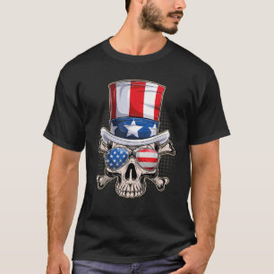 American Patriotic Skull 4th of July USA Flag Men T-Shirt