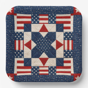 American Patriotic Star Spangled Quilt Paper Plate