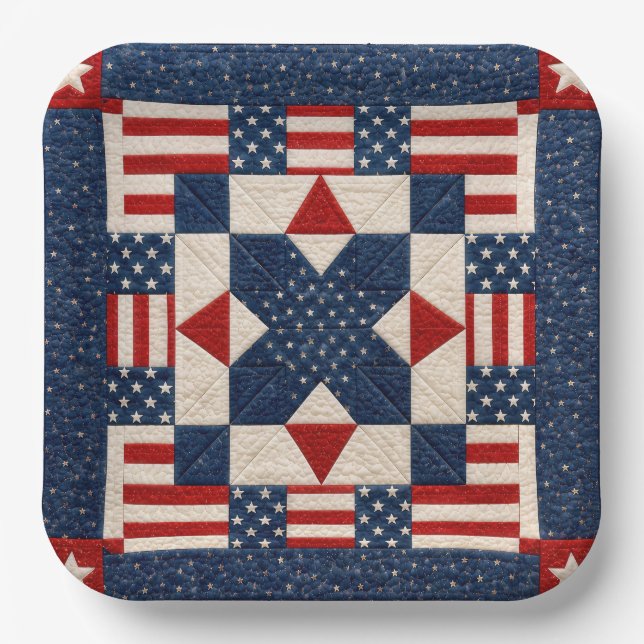 American Patriotic Star Spangled Quilt Paper Plate (Front)