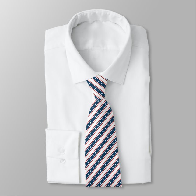 American Patriotic Stars and Stripes Pattern Tie (Tied)