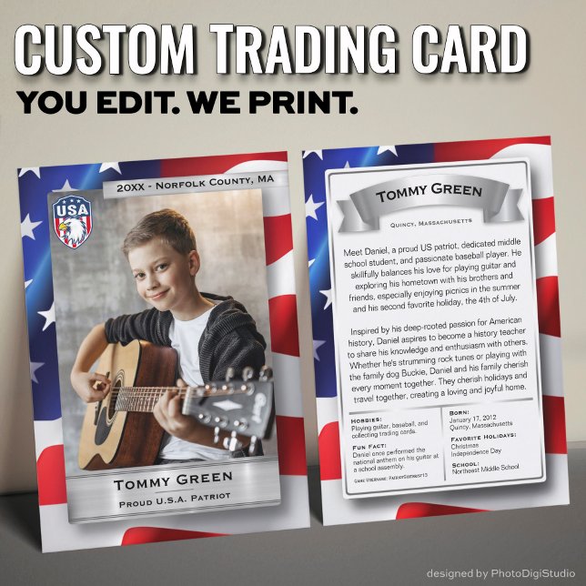 American Patriotic Trading Card, US Proud American Calling Card (Custom Patriotic Trading Card, USA Pride Card)