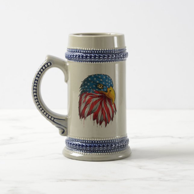 American Patriotic USA Flag Bald Eagle  Beer Stein (Left)