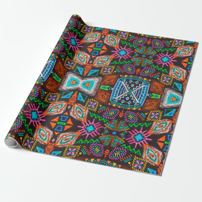 American pattern. Ikat seamless print. Indian desi Wrapping Paper (Unrolled)
