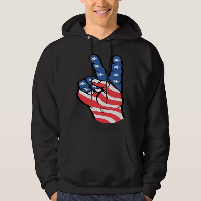 American Peace Flag  Patriotic 4th of July Hand Si Hoodie (Front)