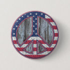 American Peace Sign on Vintage Wood Pinback