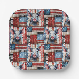 American Pig Farm folk art Paper Plate
