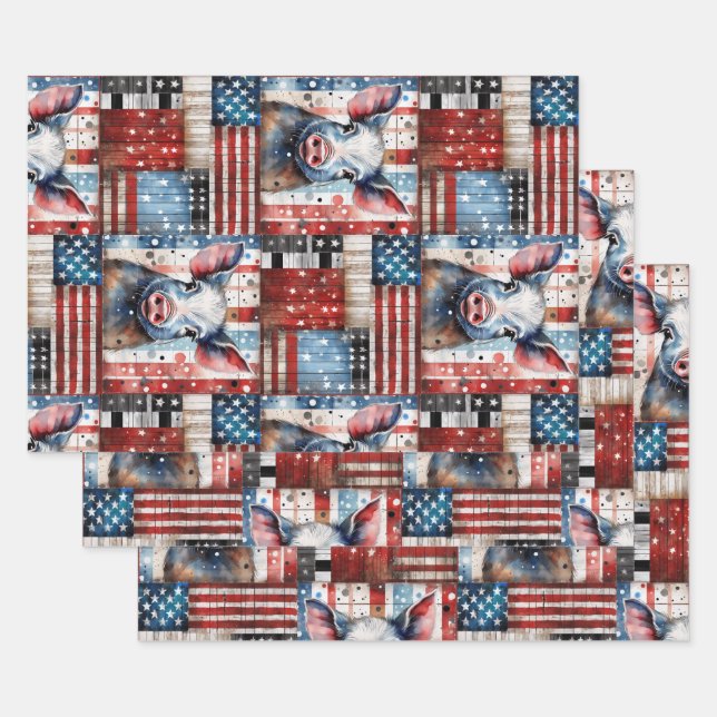 American Pig Farm folk art Wrapping Paper Sheet (Set)