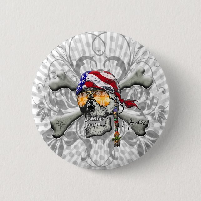 American Pirate Skull and Cross Bones 6 Cm Round Badge (Front)