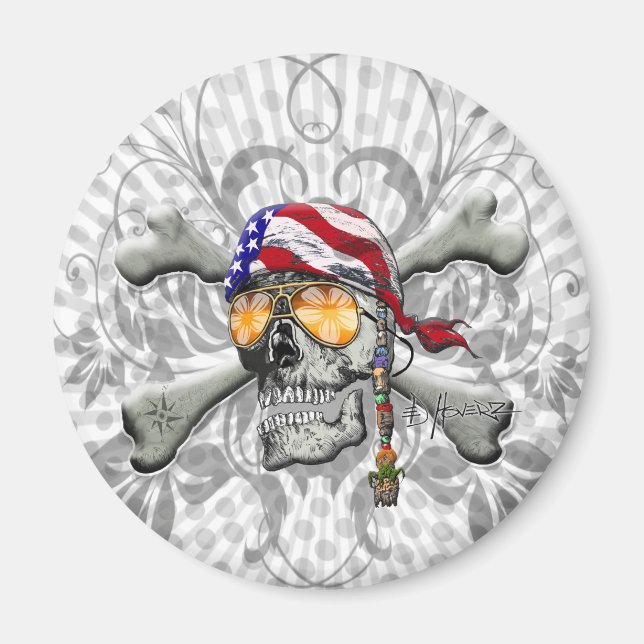 American Pirate Skull and Cross Bones Magnet (Front)