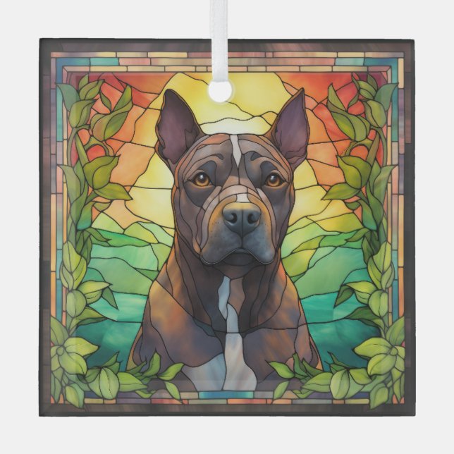 American Pit Bull Dog Glass Tree Decoration (Front)