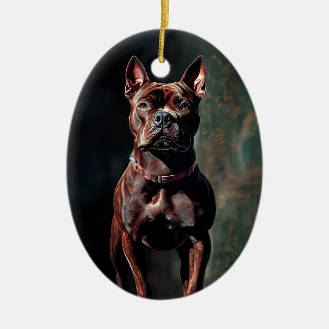 American pit bull terrier ceramic tree decoration (Front)
