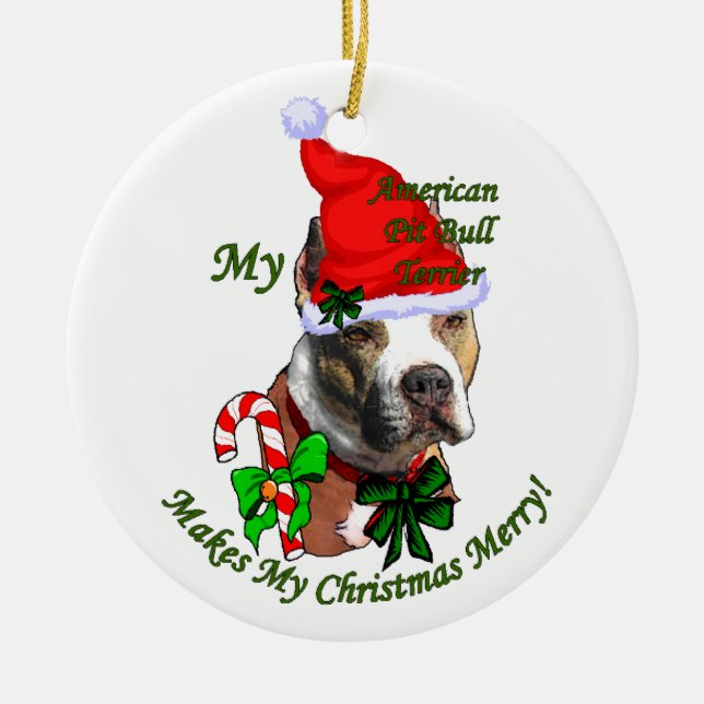 American Pit Bull Terrier Christmas Ceramic Tree Decoration (Front)