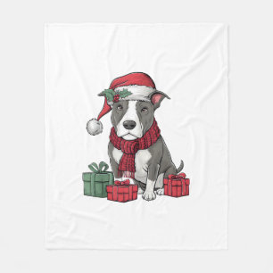 American Pit Bull Terrier Dog Christmas Outfits Sa Fleece Blanket
