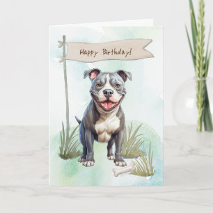 American Pit Bull Terrier Dog Under Birthday Sign Card