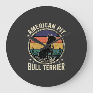American Pit Bull Terrier Dog Vintage Sunset Rope Large Clock