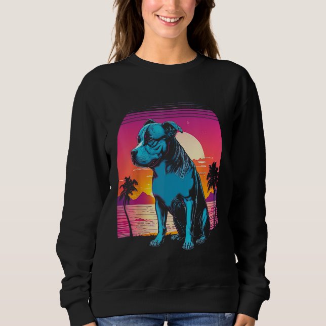 American Pit Bull Terrier Retro 80s Style Sunset Sweatshirt (Front)