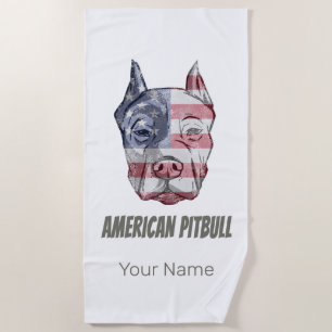 American Pitbull Terrier Bully Dog Vintage Flag Beach Towel