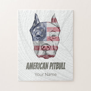 American Pitbull Terrier Bully Dog Vintage Flag Jigsaw Puzzle