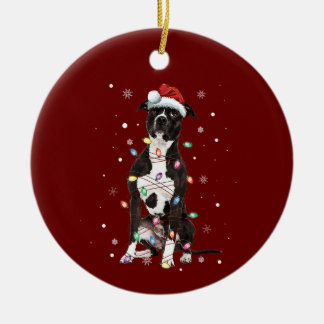 American Pitbull Terrier Christmas Lights Tree Dog Ceramic Tree Decoration