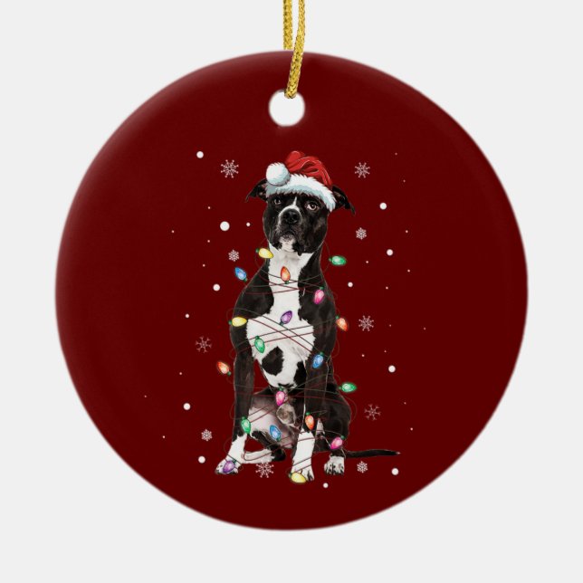 American Pitbull Terrier Christmas Lights Tree Dog Ceramic Tree Decoration (Front)