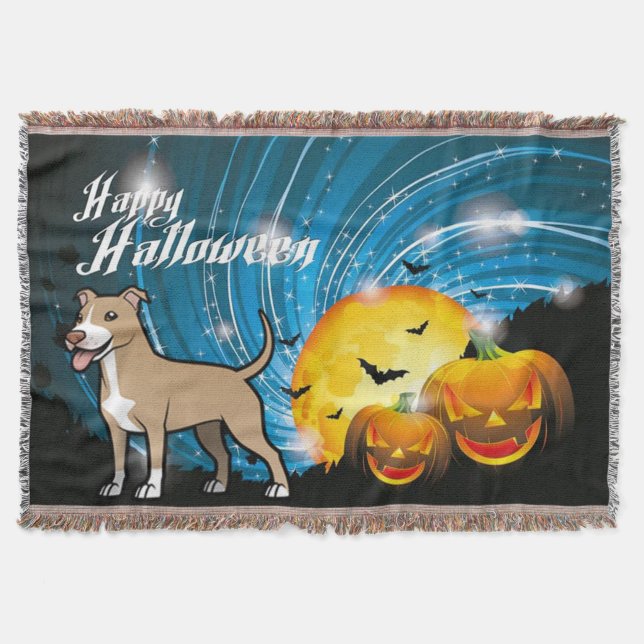 American Pitbull Terrier Happy Halloween Throw Blanket (Front)