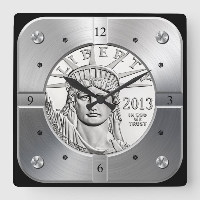 American Platinum Eagle ~ Liberty Head & Crown ~ Square Wall Clock (Front)