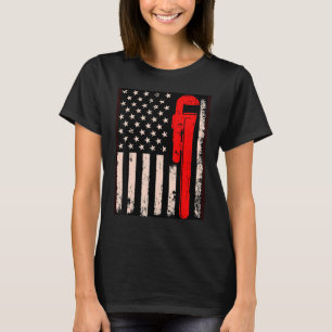 American Plumber Flag Patriotic Plumbing Wrench Pi T-Shirt