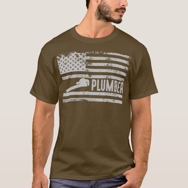American Plumber US Flag Fun Cool Gift T-Shirt (Front)