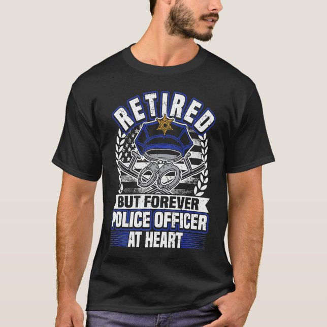 American Police Officer Retirement US Flag Retiree T-Shirt (Front)