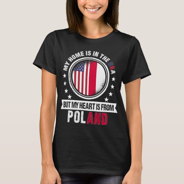 American Polish Flag Heart from Poland Patriot T-Shirt (Front)