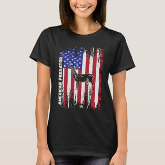 American Predator Patriotic American Flag DEER Hun T-Shirt