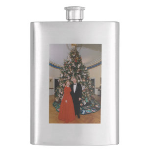 American President Bill Clinton Christmas Card  Hip Flask
